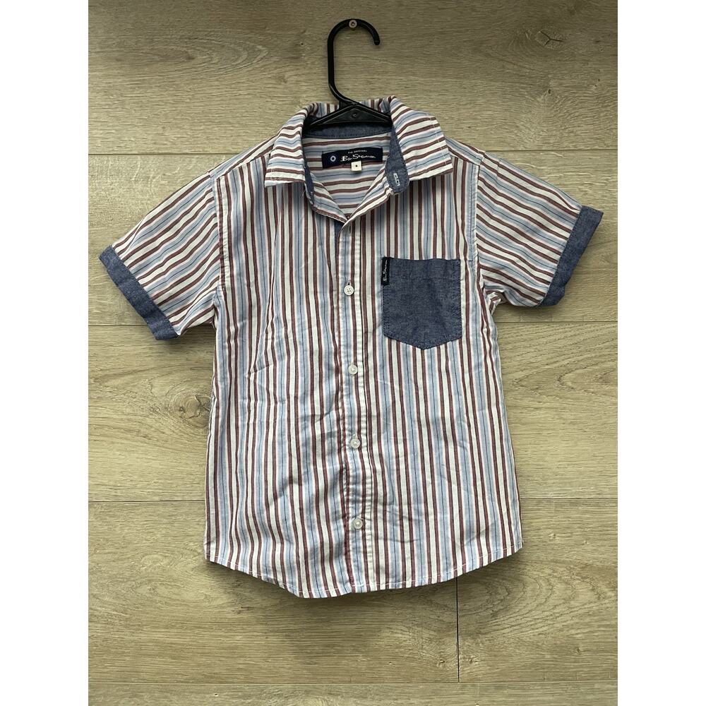 Ben Sherman Boys Size 6 Short Sleeve Button Up Shirt Blue Red White